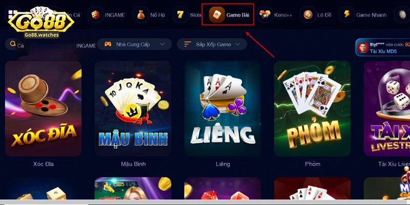 Kho trò chơi đa dạng tại Go88 game bài đổi thưởng